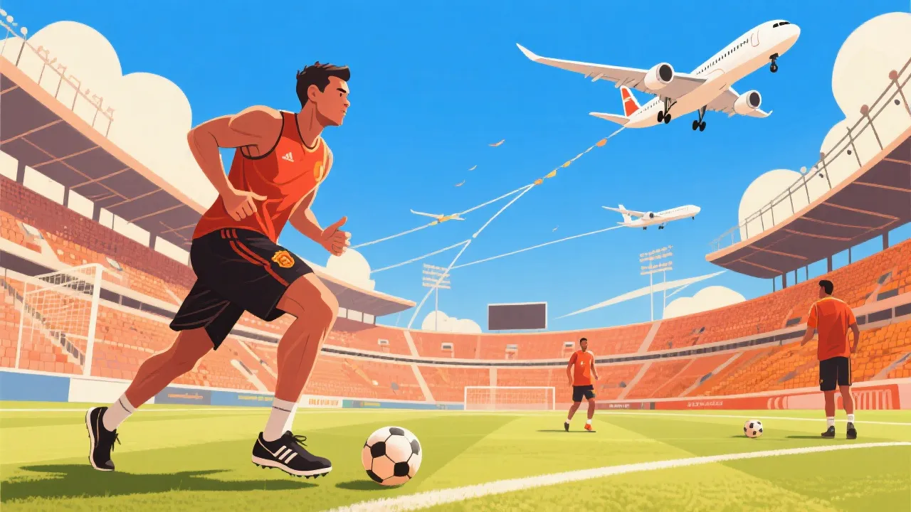 炎热球场与长途旅行的赛前备战画面：球员在训练中适应气候